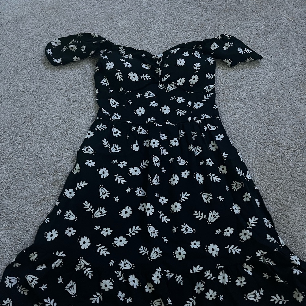 Floral Off-Shoulder Black Dress